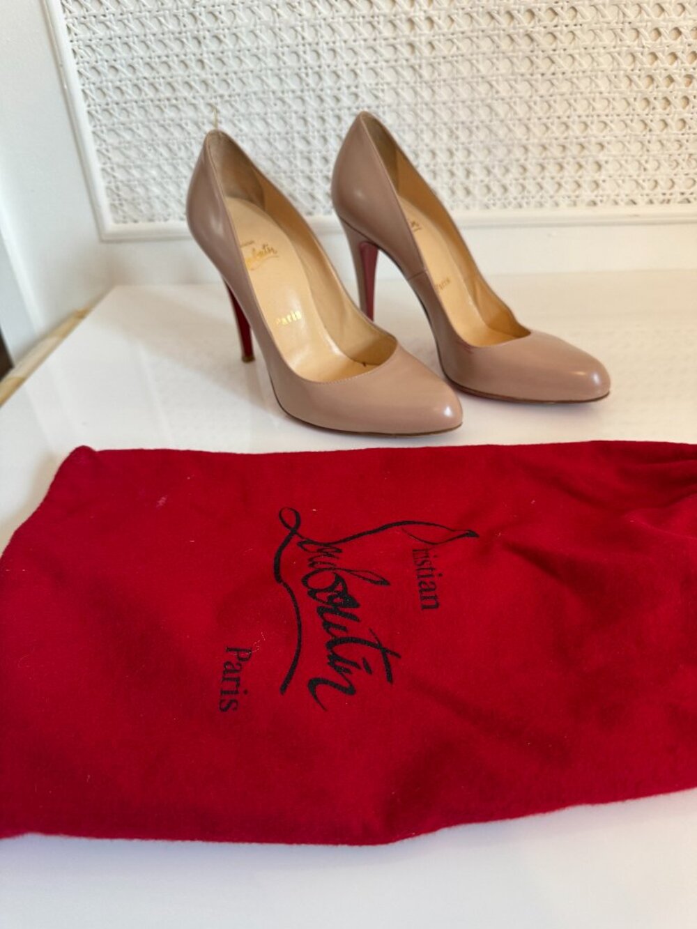Blush Tan Christian Louboutin Heels Kate 38.5 with Bag